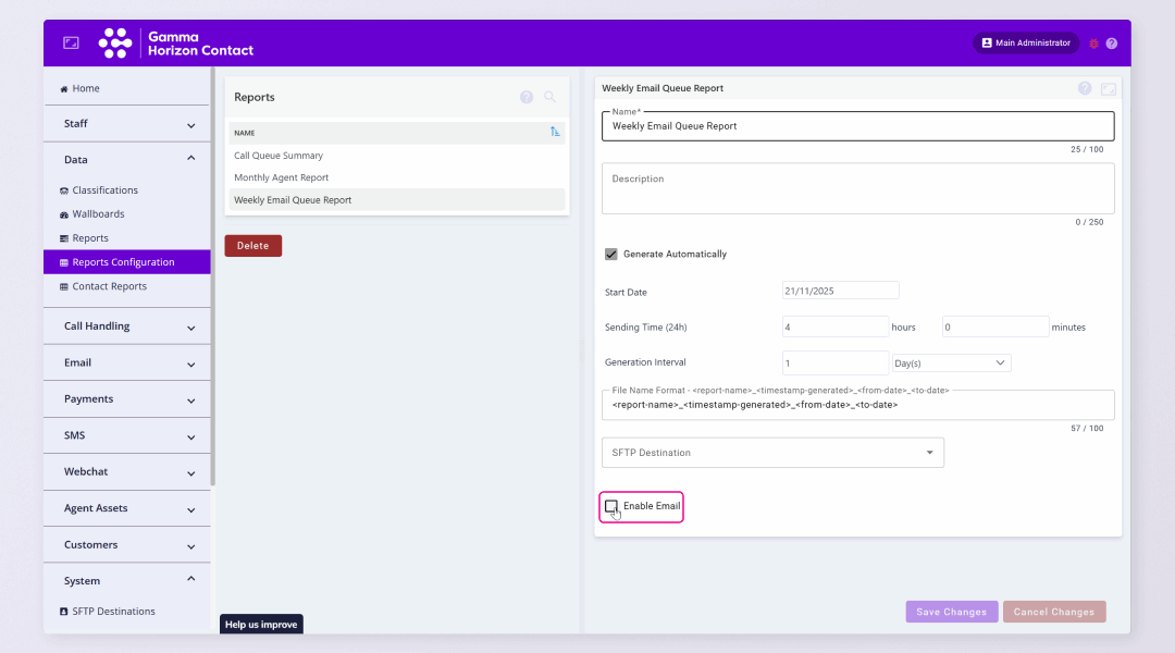 1. Configure Generate Automatically and then tick Enable Email